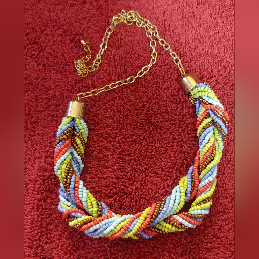 Multicolor Braided Seed Bead Statement Necklace - Women Jewelry